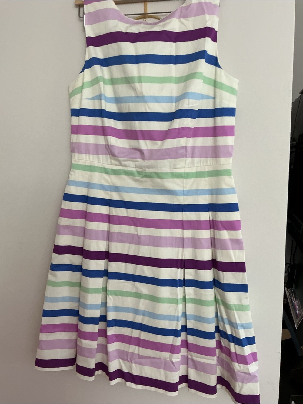 Talbots Striped Fit-and-Flare Dress in Blue, Purple, White